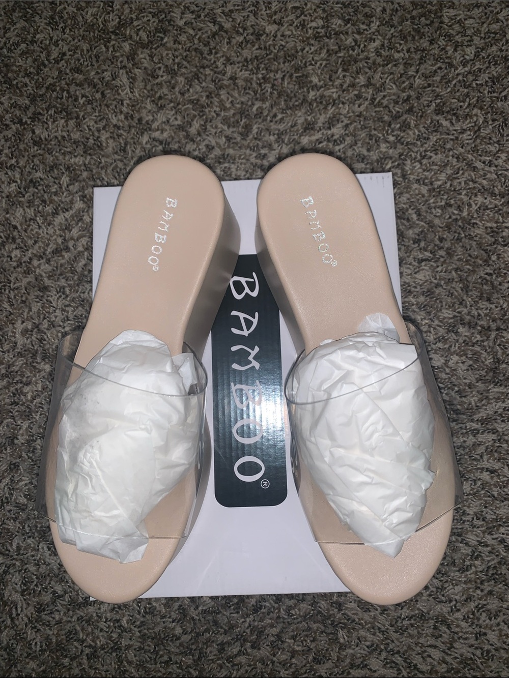 BAMBOO Clear Strap Slide Sandals in Nude, Size 8, NIB